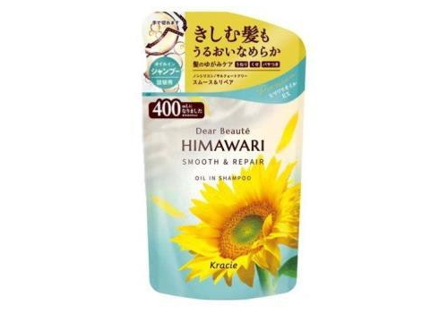  KRACIE Dear Beaute Himawari Smooth & Repair Шампунь с растительным комплексом для восстановления и гладкости волос, с цветочным ароматом и нотками цитрусов, личи и черной смородины, сменная упаковка 400мл., фото 1 