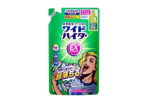  KAO Wide Haiter EX Power Жидкий концентрированный кислородный отбеливатель для цветного белья, с антибактериальным эффектом, с освежающим цветочным ароматом, мягкая упаковка 820мл., фото 1 