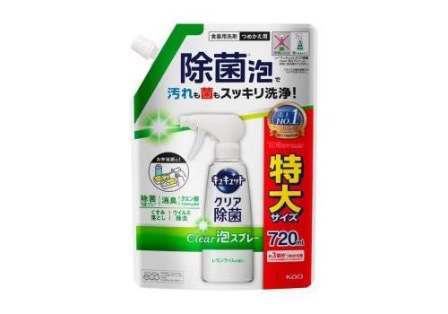  KAO Спрей-пенка для мытья посуды CuCute Clear с ароматом лимона и лайма сменный блок 1120мл, фото 2 