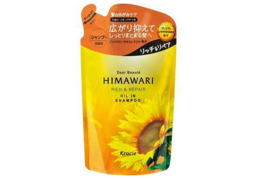  KRACIE Dear Beaute Himawari Rich & Repair Шампунь с растительным комплексом для поврежденных волос, с цветочным ароматом и нотками черной смородины и грейпфрута, сменная упаковка 360мл., фото 1 