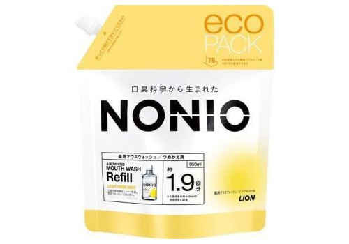  LION Ежедневный зубной ополаскиватель "Nonio" с длительной защитой от неприятного запаха (без спирта, лёгкий аромат трав и мяты) 950 мл, сменная упаковка с крышкой, фото 1 