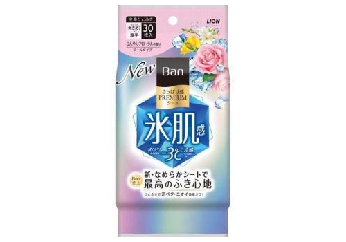  LION Салфетки дезодорант Ban Premium Япония влажные от пота и запаха с пудрой охлаждающие искрящийся цветочный 30 шт, фото 1 