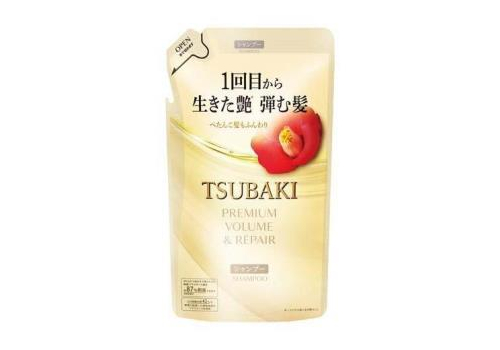  SHISEIDO Tsubaki Premium Volume & Repair Шампунь для восстановления и придания объема волосам, с маслом камелии, с ароматом камелии и цветов, сменная упаковка 300мл., фото 1 