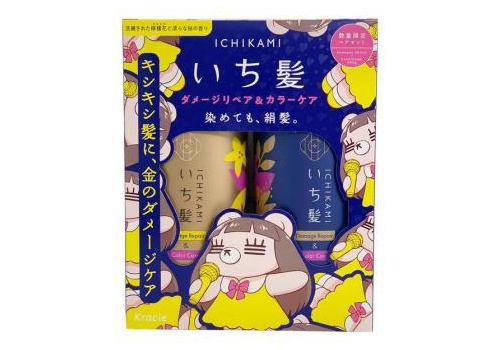  KRACIE Набор шампуня и кондиционера Ichikami для восстановления поврежденных волос и ухода за цветом шампунь 480мл.+ кондиционер 480г., фото 1 