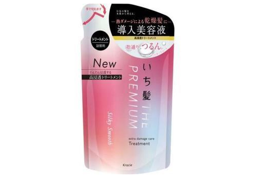  KRACIE Ichikami The Premium Silky Smooth Treatment Восстанавливающий бальзам-ополаскиватель для гладких, шелковистых волос, с глубоким ароматом цветущей вишни, сменная упаковка 340г., фото 1 