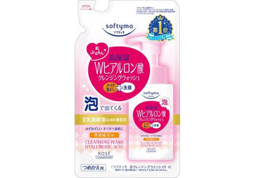  KOSE Пенка  для умывания и удаления макияжа Softymo  увлажняющая с W-гиалуроновой кислотой 180 мл (мягкая упаковка), фото 1 