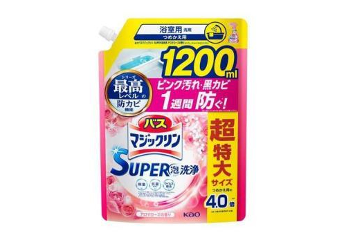  KAO Чистящее средство для ванной комнаты Bath Magiclean Super Foam Cleaner с антибактериальным эффектом аромат роз запаска 1200мл., фото 1 