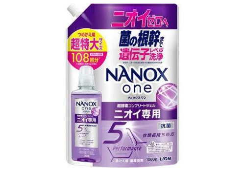  LION Концентрированное жидкое средство NANOX one для стирки белья с глубокой антибактериальной очисткой и защитой от запахов и изменения цвета, сменная упаковка, 1080г., фото 1 