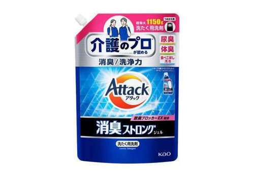  KAO Attack Deodorizing Strong Жидкое средство для стирки с усиленным дезодорирующим эффектом, с ароматом свежей травы, сменная упаковка с крышкой 1150г., фото 1 