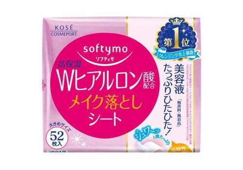  KOSE Влажные салфетки "Softymo" для снятия макияжа увлажняющие с W-гиалуроновой кислотой 52 шт., сменная фольгированная упаковка, фото 1 