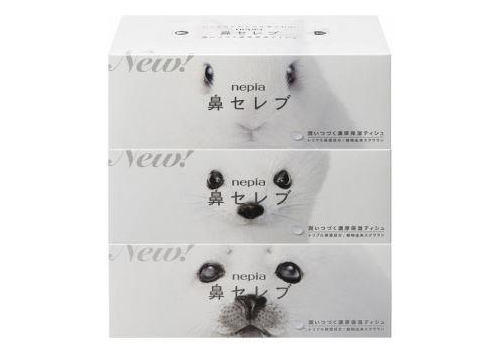  NEPIA Салфетки бумажные двухслойные Japan Premium Веселые носики блок 3x200шт, фото 1 