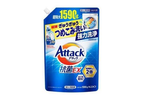  KAO Attack Antibacterial EX Жидкое средство для стирки с антибактериальным эффектом, с ароматом освежающего бриза, сменная упаковка с крышкой 1590г., фото 1 
