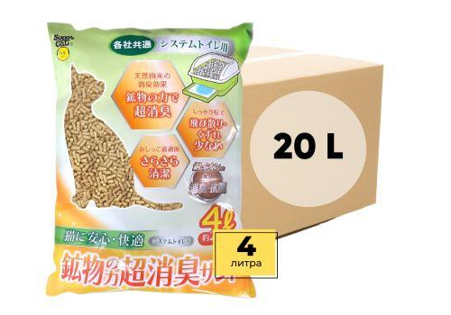  Super Cat Наполнитель цеолитовый для системных туалетов Deo-Toilet Nyantomo крупные гранулы 4лx5уп, фото 1 