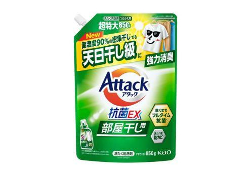  KAO Жидкое средство для стирки Attack Antibacterial EX for Room Drying с максимальным стерилизующим и дезодорирующим эффектом с насыщенным травяным ароматом сменная упаковка 850г., фото 1 
