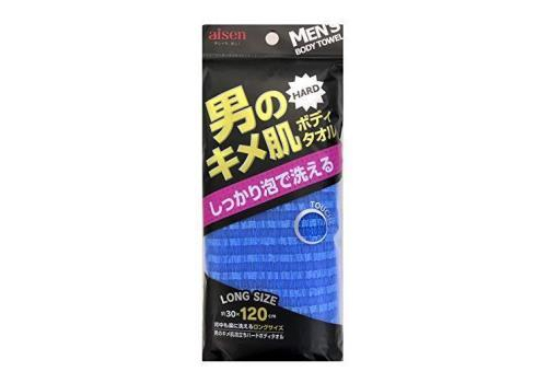  AISEN Men's Foaming Body Towel Hard Мочалка массажная мужская жесткая, удлиненная, синяя, размер 30Х, фото 1 