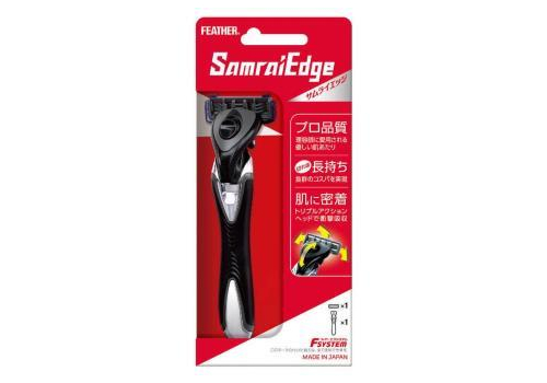  Feather Мужской бритвенный станок Feather «Samrai Edge» с тройным независимым амортизирующим лезвием защита от порезов + 1 кассета, фото 1 