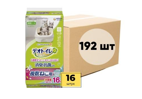  UNICHARM Пеленки для системного туалета Deo-Toilet для 2-ух и более кошек с ароматом цветов 16шт Х 12уп, фото 1 