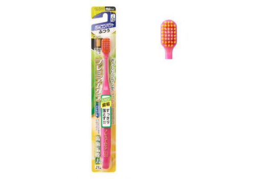  EBISU ШИРОКАЯ 5-рядная зубная щётка с компактной головкой ОВАЛЬНОЙ формы, двухуровневой комбинированной щетиной и сверхтонкими кончиками щетинок №J12 (средняя жёсткость), фото 1 