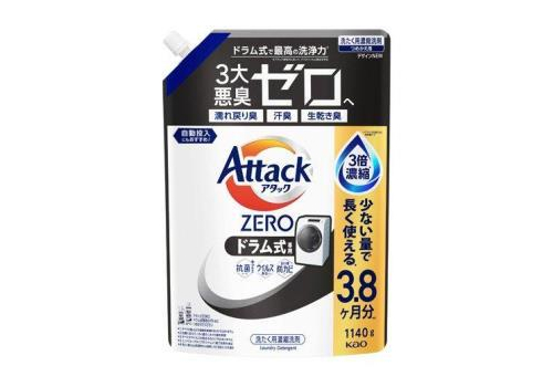  KAO Жидкое средство для стирки "Attack ZERO" (суперконцентрат, с защитой от повторного оседания грязи при стирке) 1140 г, сменная упаковка с крышкой, фото 1 