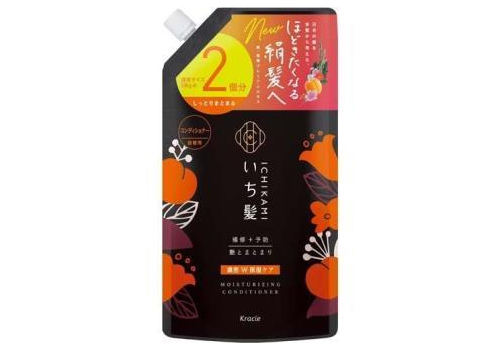  KRACIE Ichikami Double Moisturizing Care Conditioner Кондиционер для интенсивного увлажнения поврежденных волос, с ароматом абрикоса и цветущей горной вишни, сменная упаковка с крышкой 660г., фото 1 