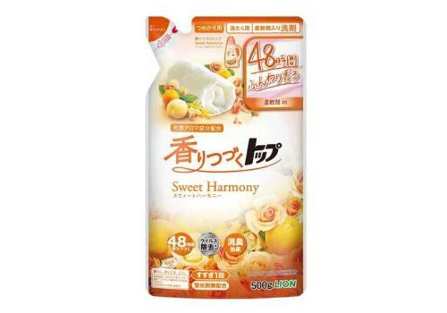  LION Жидкое средство для стирки белья Top Sweet Harmony  с нежным ароматом цветов и фруктов, мягкая упаковка 500г., фото 1 