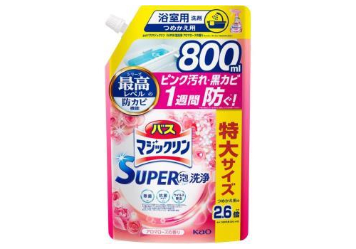  KAO Чистящее средство для ванной комнаты Bath Magiclean Super Foam Cleaner с антибактериальным эффектом аромат роз запаска 800мл., фото 1 