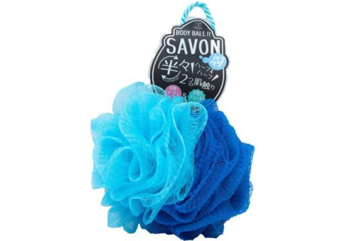  Мочалка для тела в форме шара 2-х сторонняя: мягкая/жесткая синяя Yokozuna 11см, фото 1 