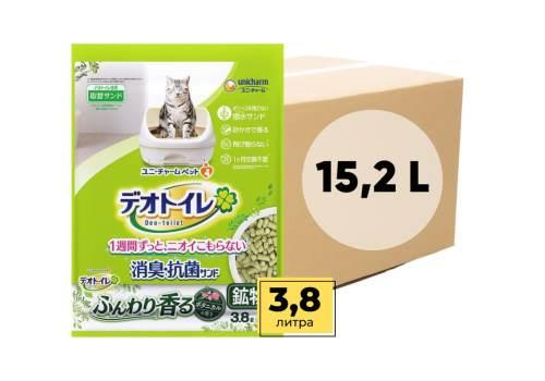  Unicharm Наполнитель цеолитовый для системных туалетов Deo-Toilet Nyantomo с растительным ароматом крупные гранулы кор 4уп*3,8 л, фото 1 