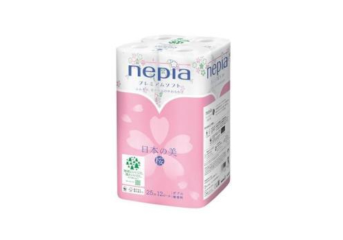  NEPIA Туалетная бумага двухслойная Premium Soft аромат сакуры с рисунком 25м 12 рулонов, фото 1 