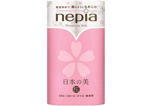  NEPIA Туалетная бумага двухслойная Premium Soft аромат сакуры с рисунком 25м 12 рулонов, фото 2 