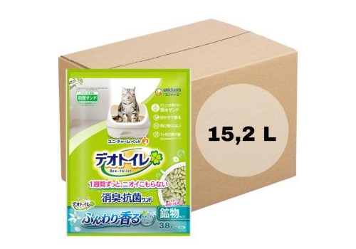  Unicharm Наполнитель цеолитовый для системных туалетов Deo-Toilet Nyantomo аромат свежести крупные гранулы коробка 4 уп*3,8 л, фото 1 