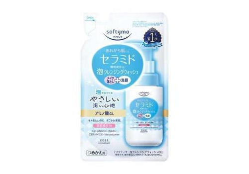  KOSE Пенка для умывания и удаления макияжа Softymo восстанавливающая защитный барьер кожи с церамидоподобными компонентами 180 мл, мягкая упаковка, фото 1 