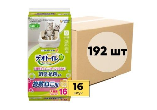  UNICHARM Пеленки для системного туалета Deo-Toilet для 2-ух и более кошек с ароматом душистого мыла 16шт Х 12уп, фото 1 