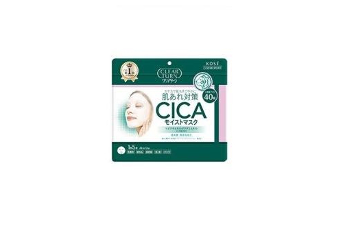  KOSE Clear Turn CICA Moist Mask Увлажняющая и тонизирующая тканевая маска для ухода за подверженной раздражению кожей лица, с экстрактом центеллы азиатской, 40шт в мягкой zip-упаковке., фото 1 