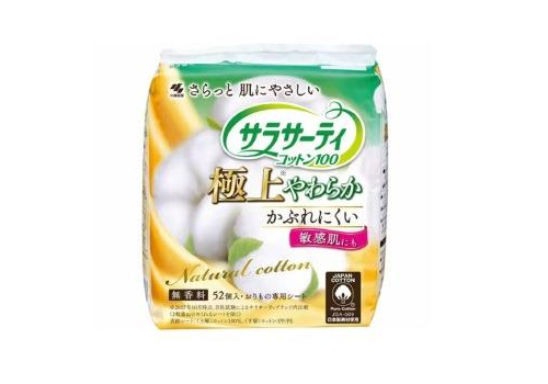  KOBAYASHI Ежедневные гигиенические прокладки Cotton 100% хлопок для чувствительной кожи без аромата 52шт., фото 1 