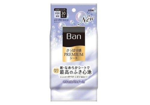  LION Салфетки дезодорант Ban Premium Япония влажные от пота и запаха с пудрой цветочное мыло 30 шт, фото 1 